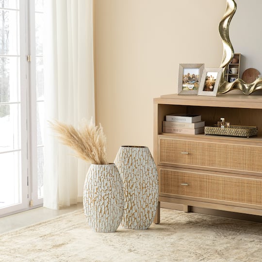 Glitzhome® Gold & White Oval Textured Metal Floor Vases Set